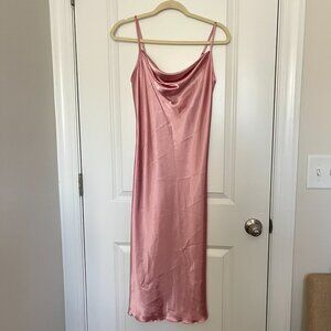 Bebe Light Pink Satin Cowl Neck Midi Slip Dress - Size Small